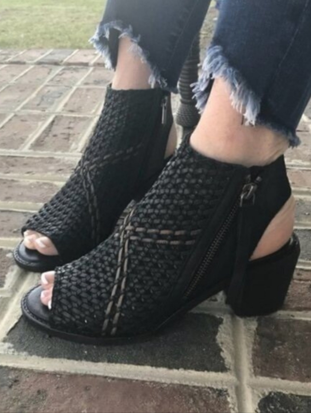Sam Edelman Black Woven Peep-Toe Block Heel Mules